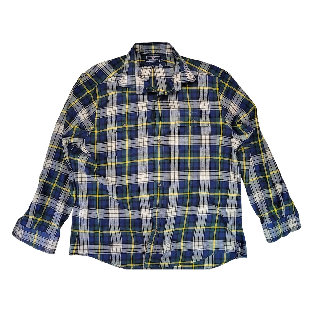 Vineyard Vines Plaid Slim Fit Crosby Shirt‎ Men's XL Blue Green Yellow